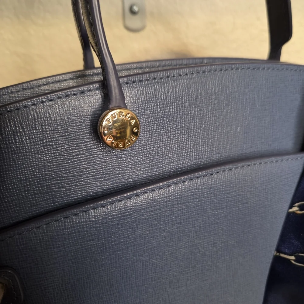 Furla Blue Handbag with Scarf Accent - Picture 13 of 13